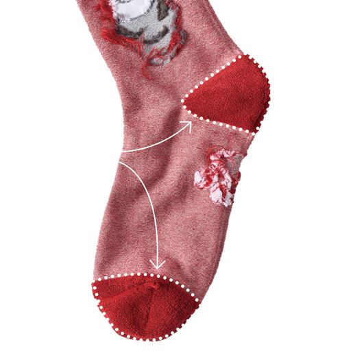 つま先・かかとは裏パイルで冷えを軽減。つま先の縫い目がないからゴロつきません。