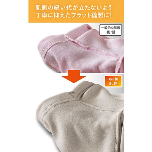 肌側の縫い代が立たないよう丁寧におさえたフラット縫製に!(写真の商品は同シリーズの品番:UE-1696です)