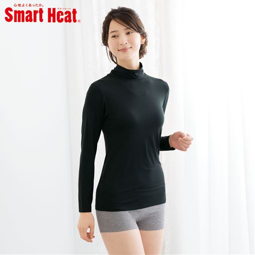 ブラック<br>タートルネック10分袖 ほどよい高さ&ゆったりフィットで優しくあったか