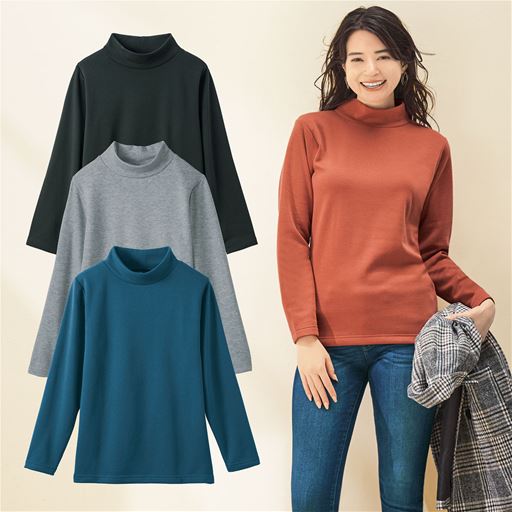 カラーは使いやすい4色。<br>モデル着用:ダルオレンジと、上からブラック、ミックスグレー、ブルーグリーン。