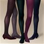ニュアンスカラーで手軽に印象チェンジ!80デニールタイツ<br>(左から)ブラウン、バイオレットグレー、A(グリーンブラック)、ダークワイン、ミッドナイトブルー
