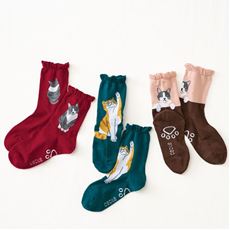 履き口ゆったり猫柄ソックス