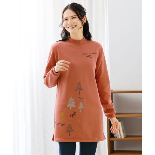 綿混あったか裏起毛のハイネックチュニック