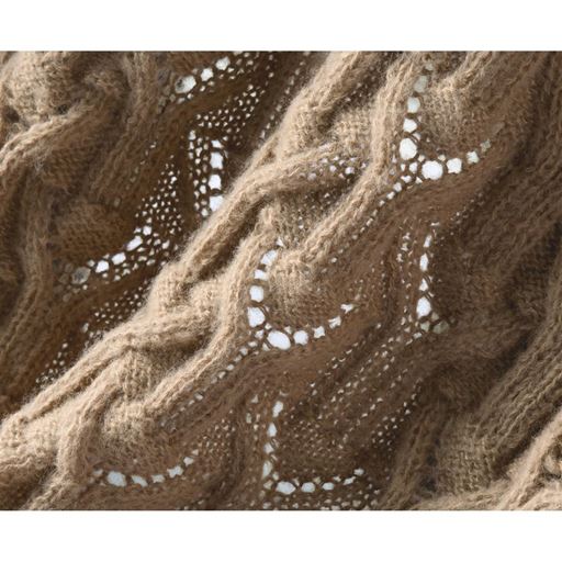 軽い着心地の透かし編み ざっくりした透かし編みの立体感が個性的なニットです。肩から腕が動かしやすく、ラフに着られるラグランスリーブが嬉しい。