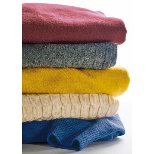 (上から)クラウディローズ、チャコールグレー、マスタード、アイボリベージュ、クラウドブルー(編地は同シリーズMS-3247も含まれます)