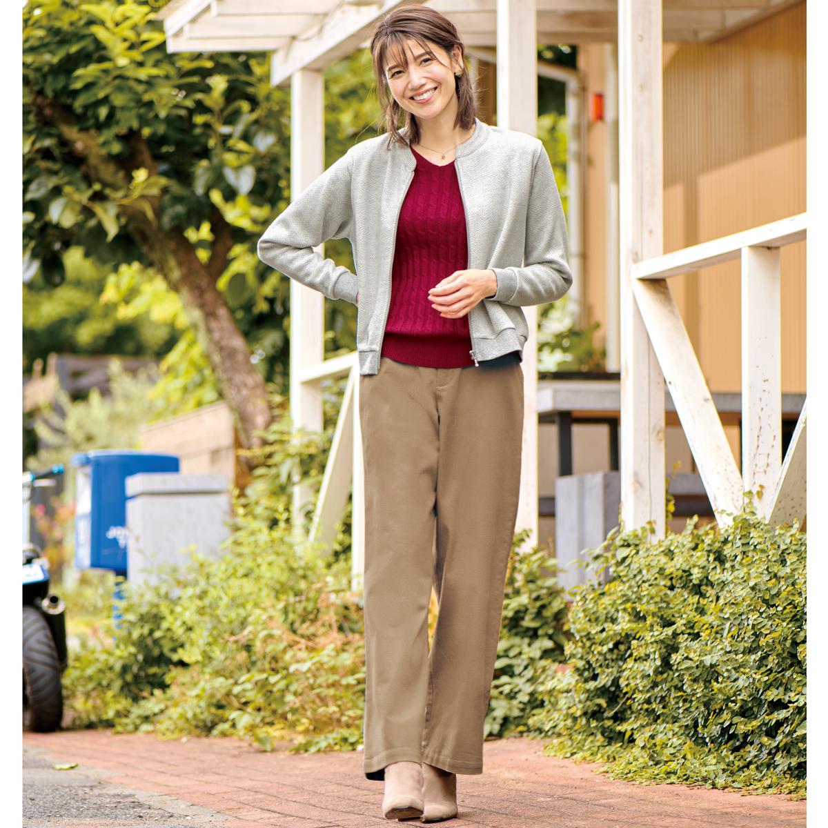 裏起毛タンブルドライワイドストレートパンツ(タンブル乾燥OK