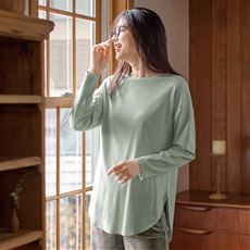 なめらかラウンドヘム長袖Tシャツ(綿100%・洗濯機OK)