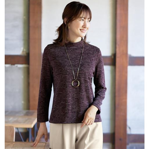 エアロモア裏起毛杢調ボーダープルオーバー