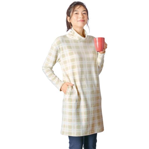 ストレッチフリース ルーズネックロングプルオーバー(冷え対策/あったか/洗濯機OK)