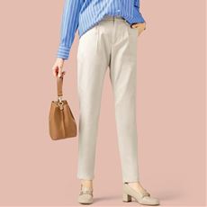 綿サテンストレッチテーパードパンツ(洗濯機OK)