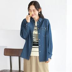 長い季節着られる 綿100%デニムシャツ