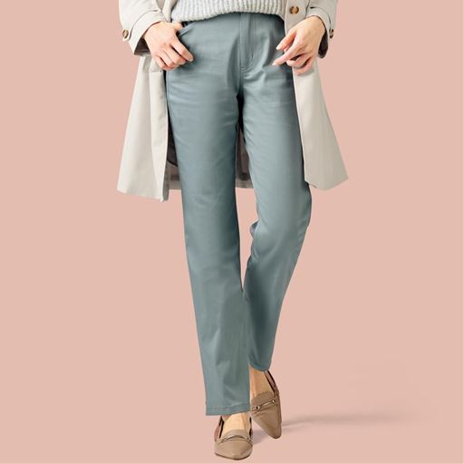 綿サテンストレッチストレートパンツ