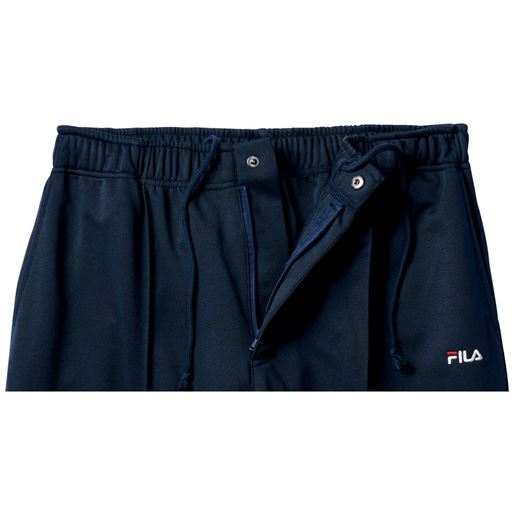 ネイビー 前開きボタン仕様 左右脇ポケット 前ピンタックでスラリ見せ