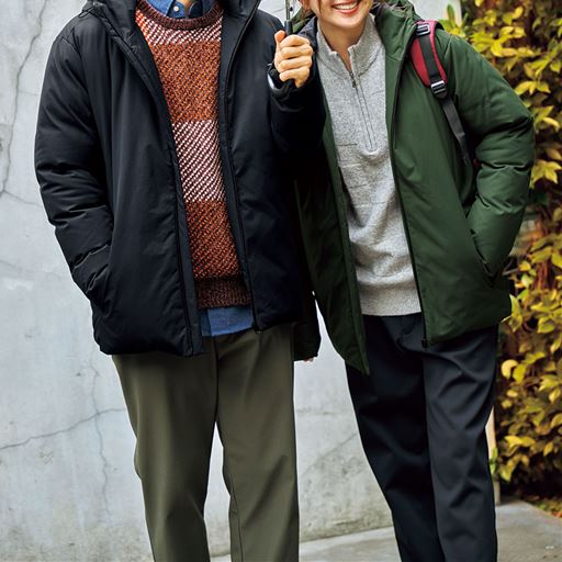 男性モデル185cmブラックLLサイズ着用<br>女性モデル170cmカーキM<br>サイズ着用