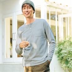 【男女兼用】綿100%ヘンリーネックTシャツ(長袖)