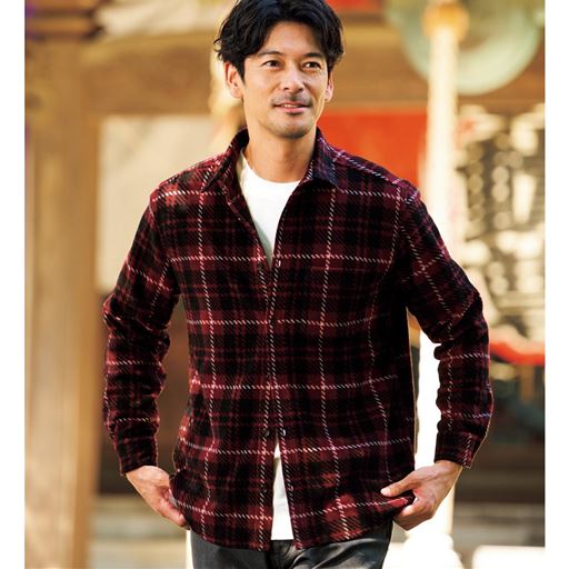 発熱機能フリースチェックシャツ