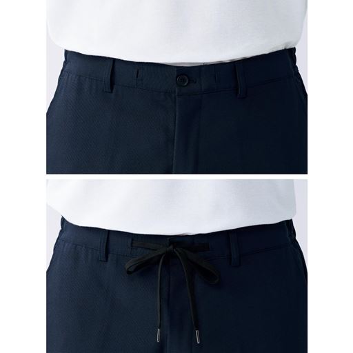 ウエスト2WAY 内側に入れてすっきり見せ、外に出して楽に結べる2WAY仕様のウエスト紐