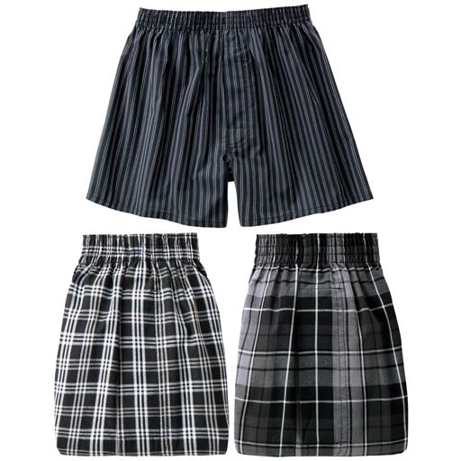 B(色・柄違い3枚組)ブラック系(ストライプ柄×チェック柄)