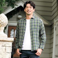 綿100%ダブルガーゼチェックシャツ(長袖)