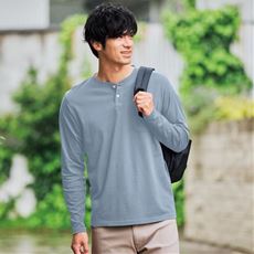 【男女兼用】綿100%ヘンリーネックTシャツ(長袖)