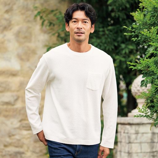 リンクスジャカードクルーネックTシャツ(長袖)