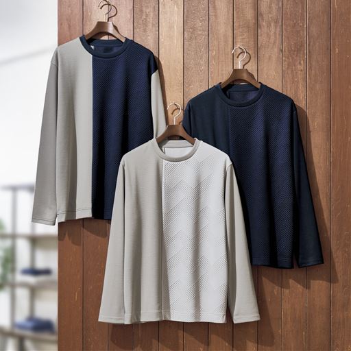 ジャカード切替カットソー(長袖)