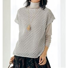 スパンコール糸使いメッシュ編みベスト