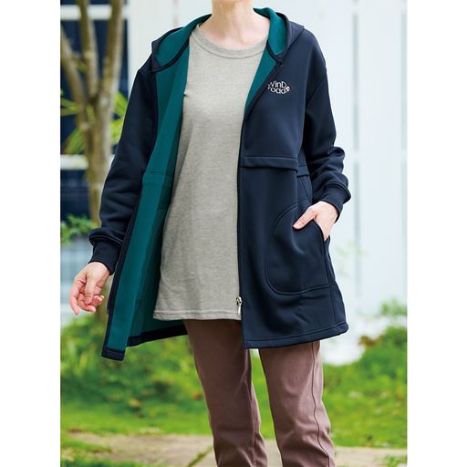 裏フリースストレッチロングパーカー