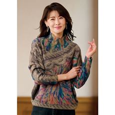 総柄プリントシャギーセーター