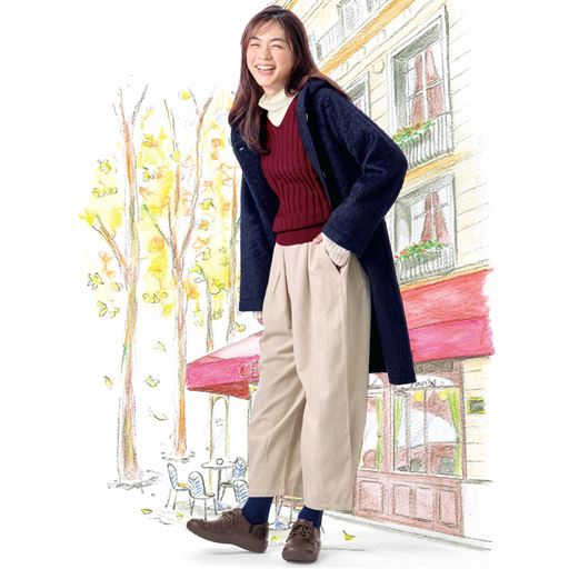 ベージュ<br>(ベージュ×オフホワイト)<br>コーディネート例 (股下55cm着用)