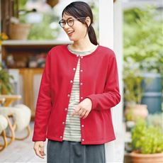 裏フリースドットボタンカーディガン