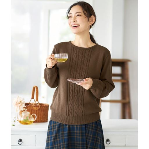 綿のラインニットプルオーバー