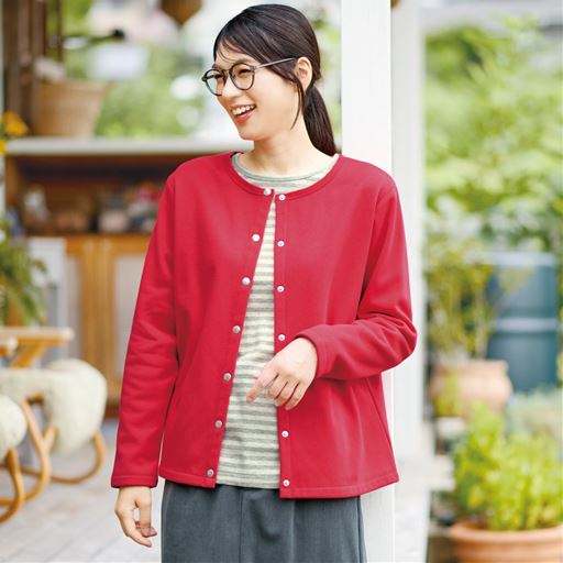 裏フリースドットボタンカーディガン