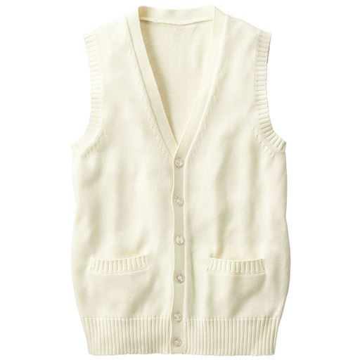 年間使いやすい綿100%前開きベスト<br>オフホワイト