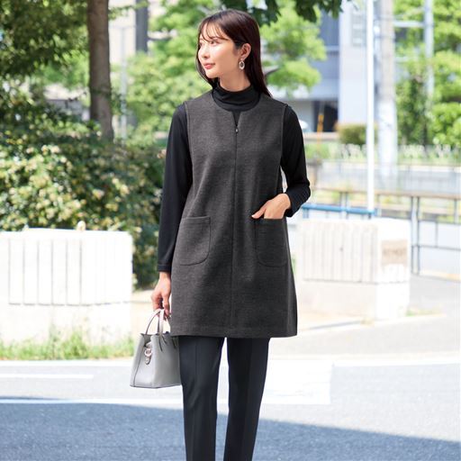 eclaTstyle&reg;メランジキーネックロングベスト