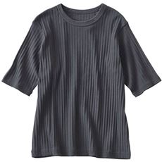 リブ5分袖Tシャツ(綿混ストレッチ)