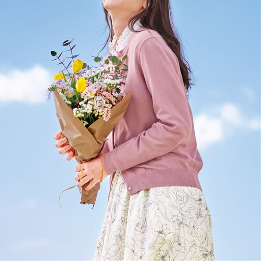 綿混のUVカットクルーネックカーディガン(洗濯機OK・吸汗速乾・UVカット)