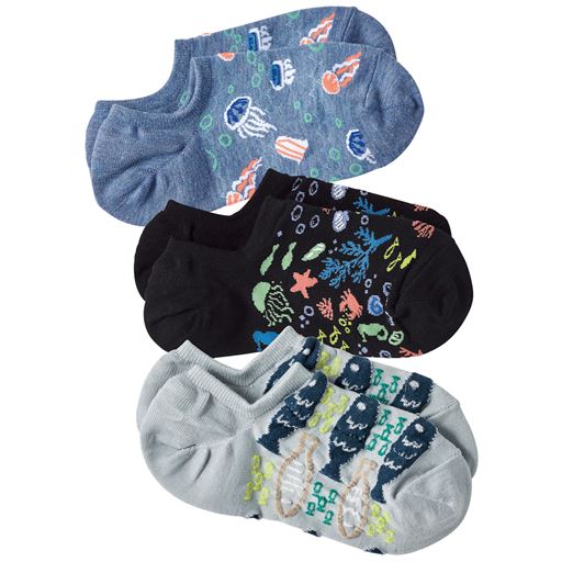 スニーカーからほとんど見えないスニーカーインタイプ B(ブルー杢・黒・グレー)