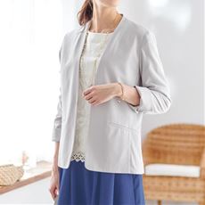 麻調ジャージノーカラージャケット(接触冷感・UVカット・洗濯機OK・シワになりにくい)