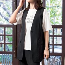 麻調ジャージロングジレ(接触冷感・UVカット・洗濯機OK・シワになりにくい)