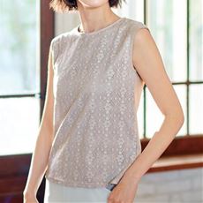 前身花柄レース付きタンクトップ(綿100%・洗濯機OK)