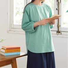 袖レースチュニック(リブ以外綿100%・洗濯機OK)