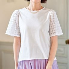 コットンレーススリーブTシャツ(綿100%・洗濯機OK)