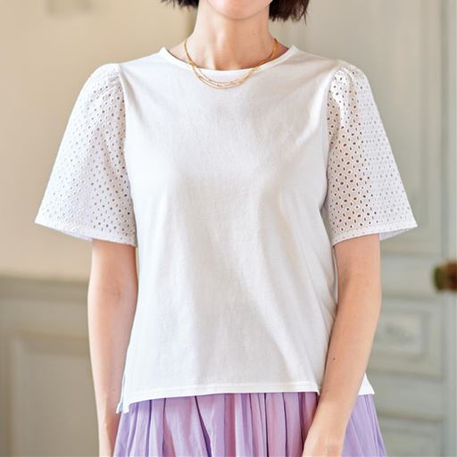 コットンレーススリーブTシャツ(綿100%・洗濯機OK)