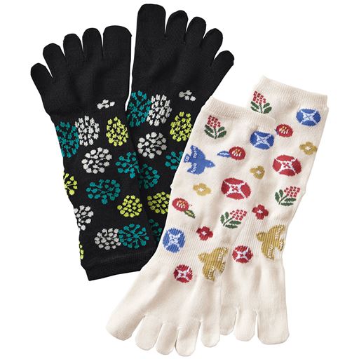 A:5本指タイプ(ブラック・オフホワイト) 色柄違い2足組