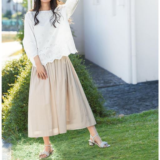 ふわっさら コットンフレアスカート/綿100%(綿100%裏地付き・洗濯機OK)