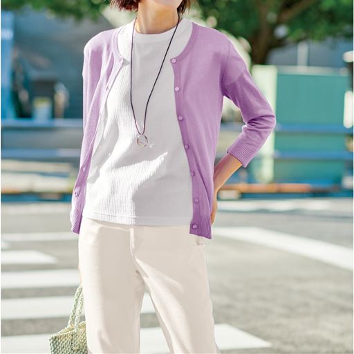 クルーネックニットカーディガン(S～4L・7分袖)