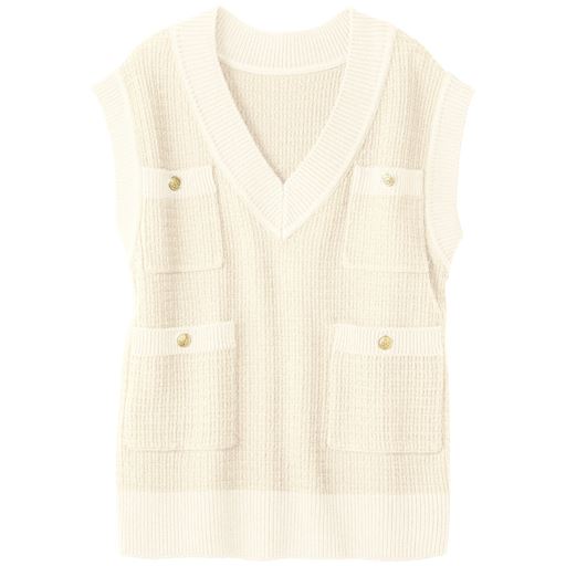 ポケットデザインニットベスト<br><br>オフホワイト系