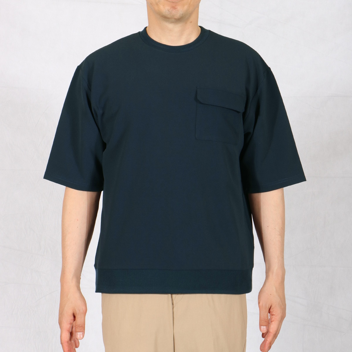 ジャカード素材胸ポケット付きTシャツ(セットアップ可) - ファッション