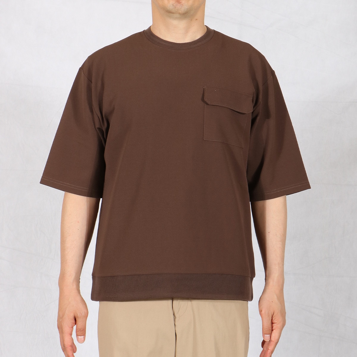ジャカード素材胸ポケット付きTシャツ(セットアップ可) - ファッション
